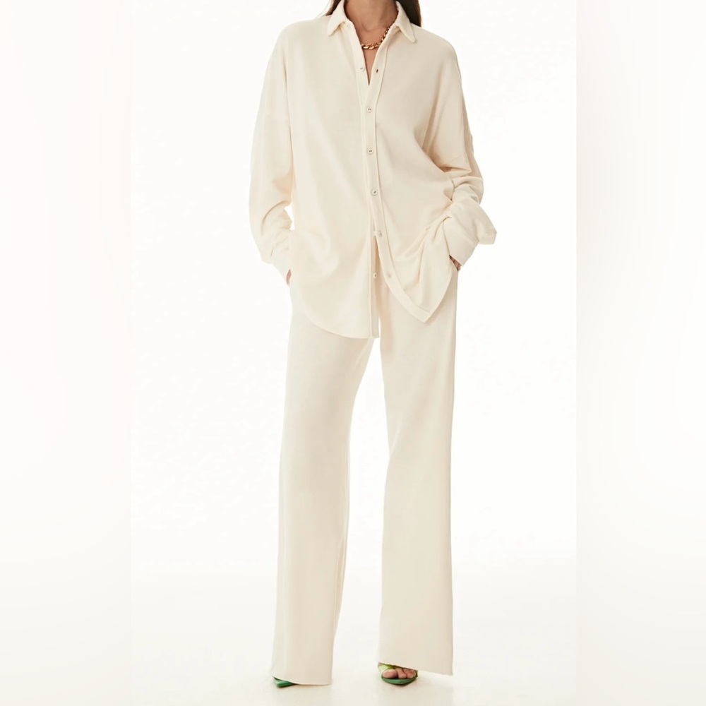 Lanston Cream Wide-Leg Shacket & Pants Set Women's Relaxed Trousers & Jacket